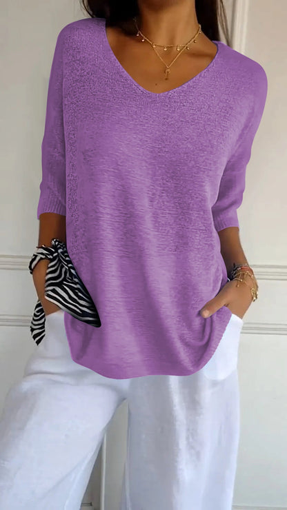 Rosal – Plain Knitted Sweater with V-Neck