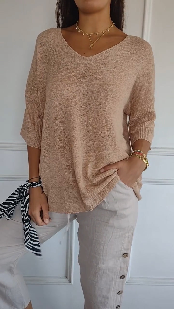 Rosal – Plain Knitted Sweater with V-Neck