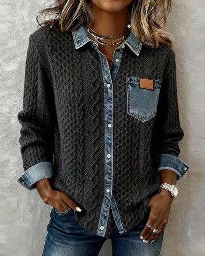 Delorisse - Chic Knitted Shirt with Denim Details