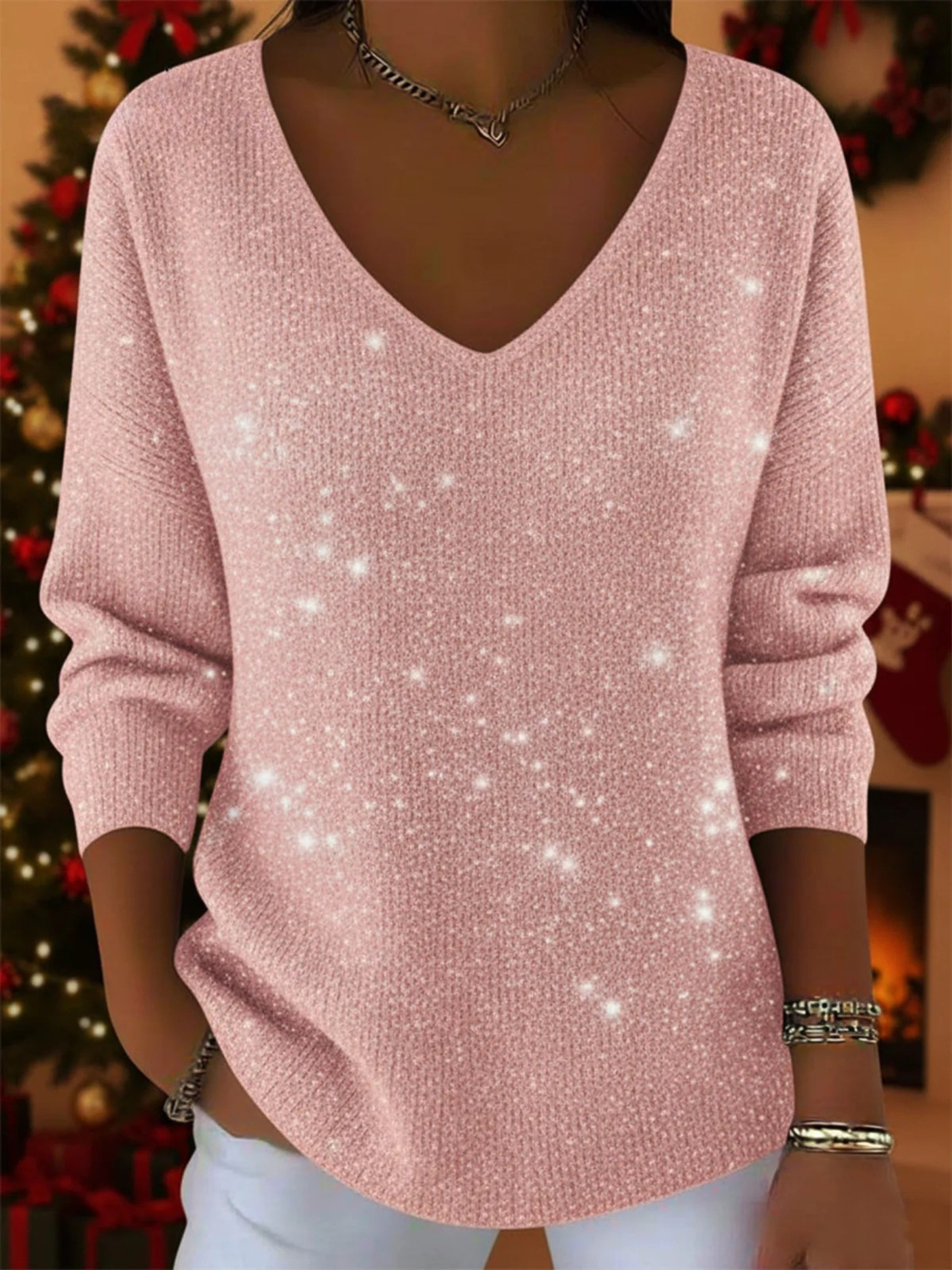 Ella™ | Festive Women's V-Neck Sweater