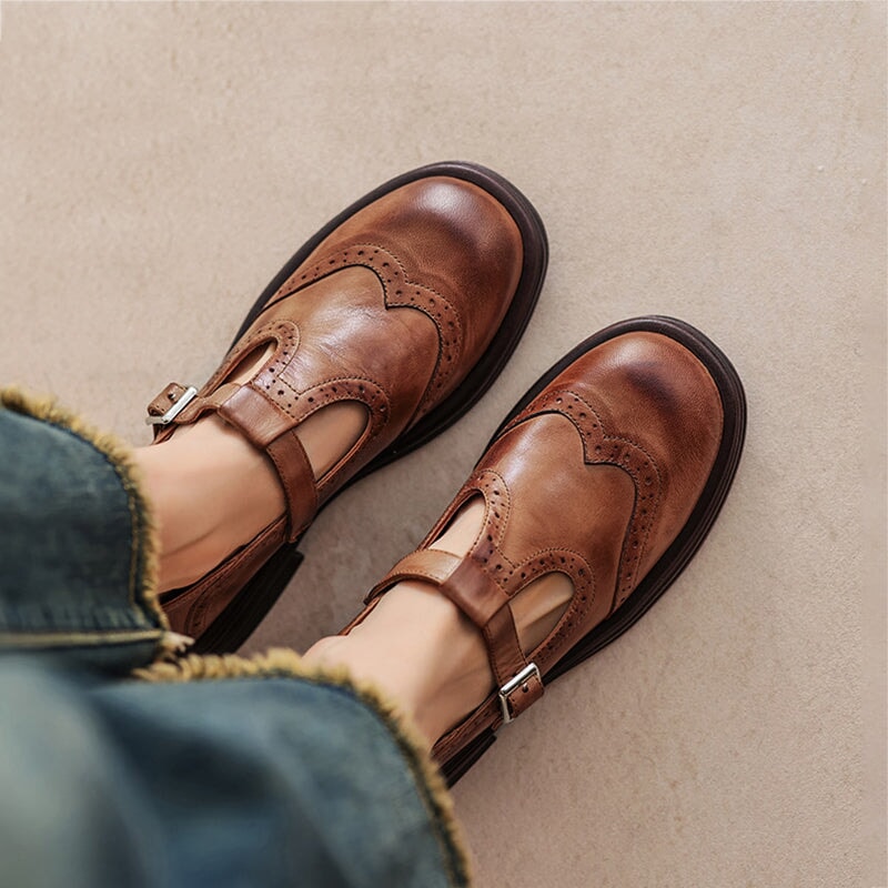 Fiona | Vintage T-Bar Leather Shoes