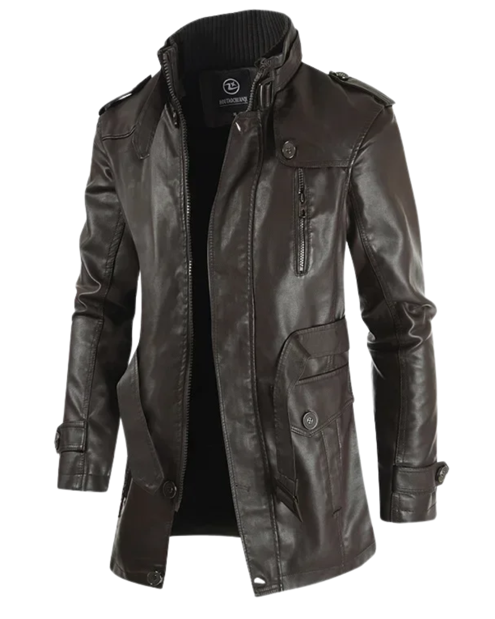 Elegant long leather biker jacket