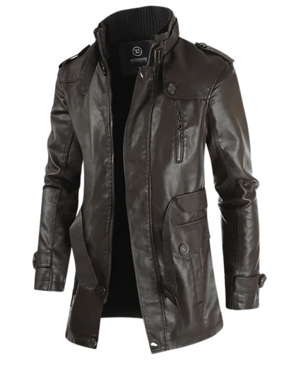 Elegant long leather biker jacket