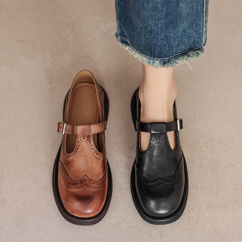 Fiona | Vintage T-Bar Leather Shoes