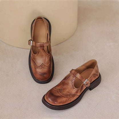 Fiona | Vintage T-Bar Leather Shoes