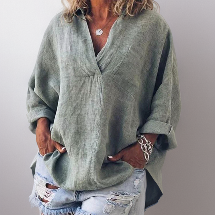 Lorie┃Comfortable long-sleeved shirt with V-neck