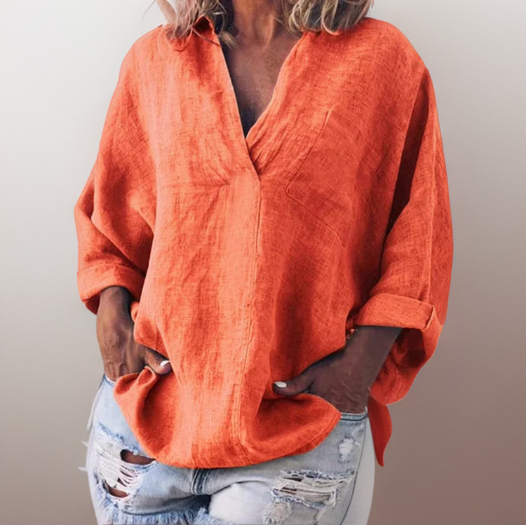 Lorie┃Comfortable long-sleeved shirt with V-neck