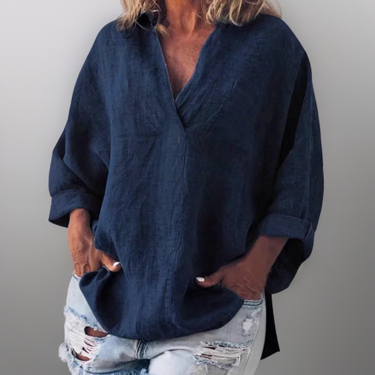 Lorie┃Comfortable long-sleeved shirt with V-neck