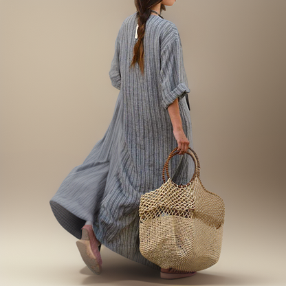 Hailey┃Casual long dress with vintage stripes and V-neck