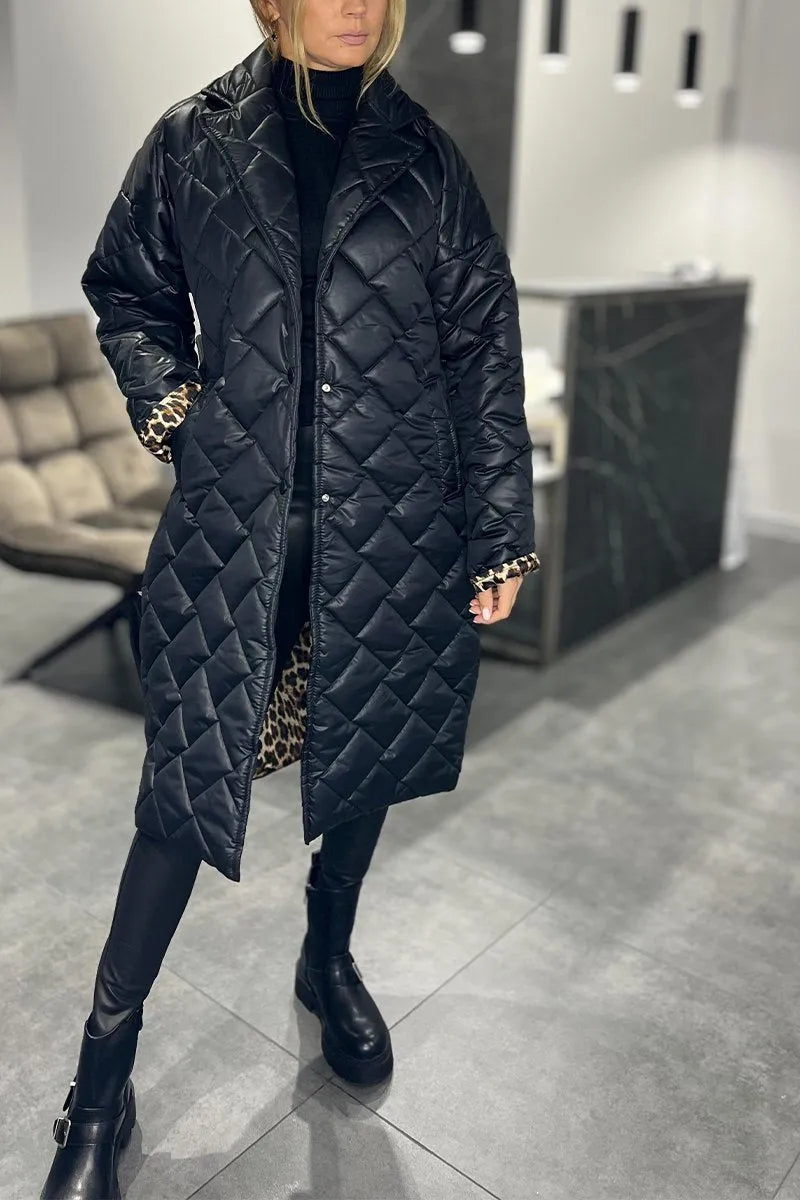 ÉCLAT™ – Padded, Mid-Length, Reversible Coat with Leopard Lining