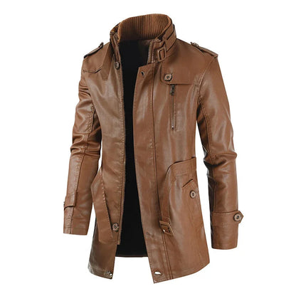 Elegant long leather biker jacket