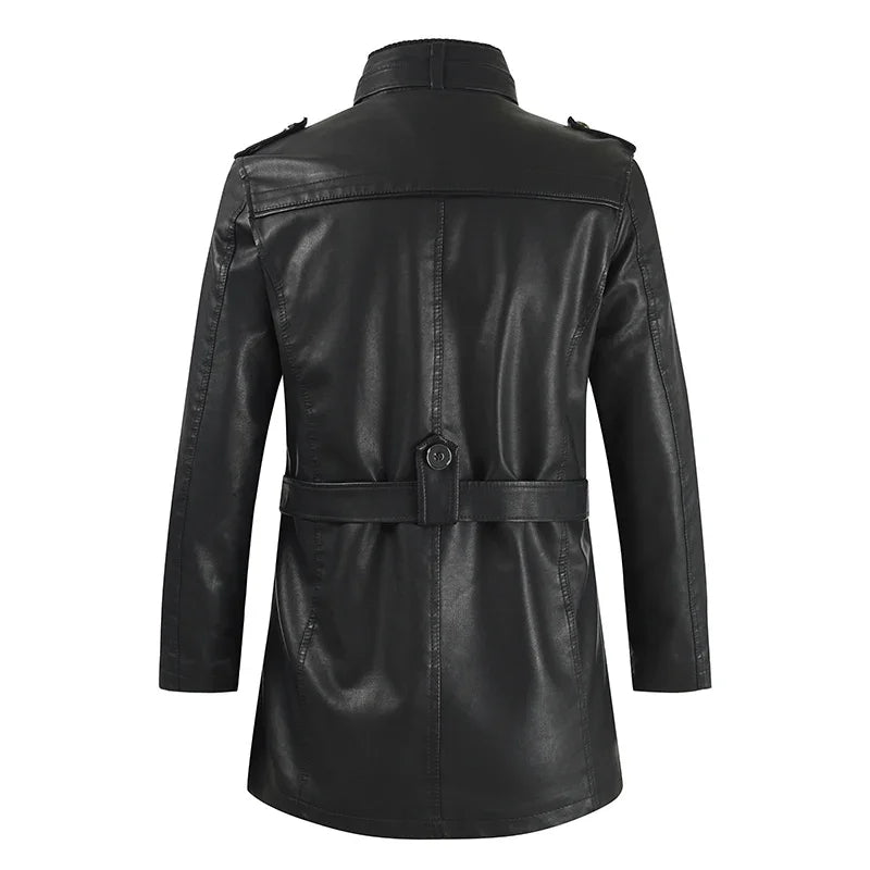 Elegant long leather biker jacket