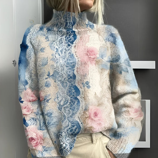 Veronica | Knitted turtleneck with floral lace